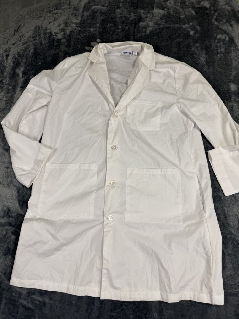 Landau White Long-Sleeve Lab Coat With Button Front & Pockets LGE